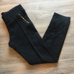 Childrens Black Leggings with Gold Zipper